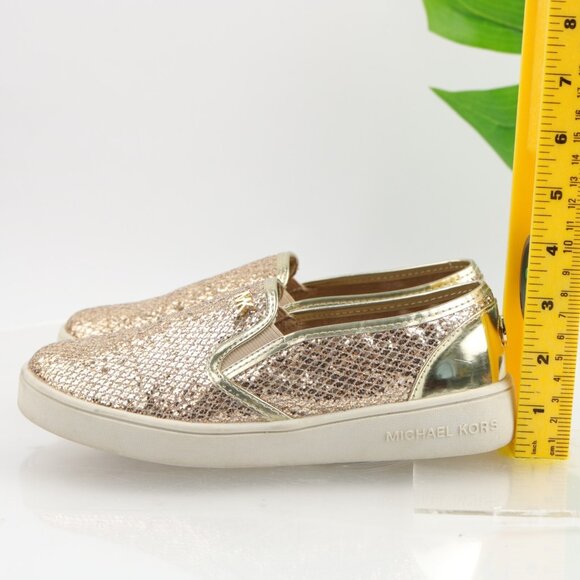 Michael Kors Girls Ivy Eileen Shoe Size 3 Gold Metallic Embossed Slip On Flats - Picture 5 of 12